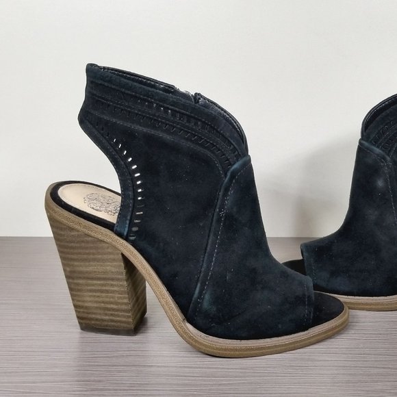 Vince Camuto Koral Heeled Peep Toe Bootie, Black Suede, Womens Size 5 US / 35 - Picture 7 of 11